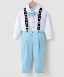 Kookie Kids Shirt with Bow and Pants with  Suspender Set - White & Blue