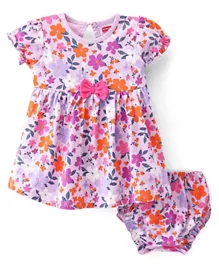 Babyhug Cotton Jersey Knit Half Sleeves Floral Print Frock with Blooomer-Pink
