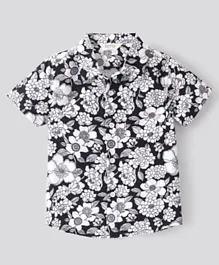 Bonfino 100% Viscose Half Sleeve Shirt With Floral Print - Black & White
