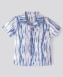 بونفينو - قميص منسوج من الفيسكوز 100% بأكمام قصيرة وياقة - أزرق