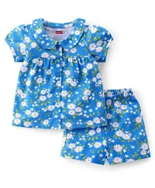 Babyhug Cotton Single Jersey Knit Half Sleeves Night Suit Floral Print - Blue