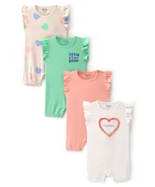 Bonfino 100% Cotton Knit Frill Sleeves Rompers Hearts & Text Print Pack Of 4 - Multi Color