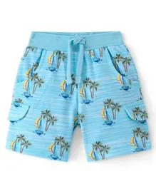 Babyhug Cotton Looper Knit Knee Length Shorts Boat Print - Blue