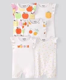 Bonfino Cotton Knit Frill Sleeves Rompers Fruit Print Pack of 5 - Sugar Swizzle Ivory