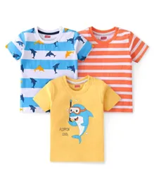 Babyhug 100% Cotton Knit Half Sleeves T-Shirt With Dolphin Graphics Pack Of 3 - Blue Yellow & Orange