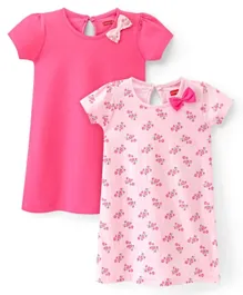 Babyhug 100% Cotton Knit Half Sleeves Frock Floral Print Pack of 2 - Pink