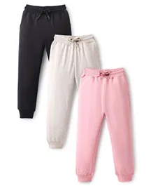Primo Gino 100% Cotton Knit Full Length Solid Color Jogger Pack Of 3 - Black Ecru & Pink