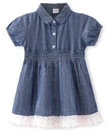 Babyhug 100% Cotton Lace Detailing Woven Short Sleeves Dress   -  Blue