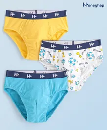 هونيهاب سروال داخلي جيرسيه ممتاز بطبعة كرة قدم وألوان سادة - طقم من 3 قطع بألوان الذرة الصفراء والأبيض الساطع وأزرق باتشيلور بوتون