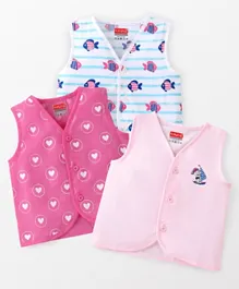 Babyhug 100% Cotton Sleeveless Jhabla Heart Print  Pack of 3 - Multicolour