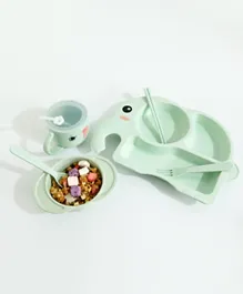 Cute Elephant Shaped Feeding Set ,Spill Proof Design, Refreshing Solid Color, Durable, 12 Months+, Green - 6 Pieces