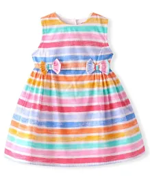 Babyhug Poplin Woven Striped Frock with Bow - Multicolor
