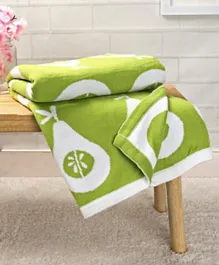 Babyhug Premium Pear Print Knitted Cotton All Season Blanket - Green and White