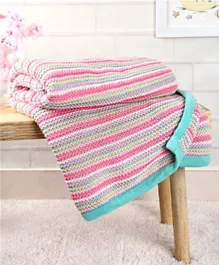 Babyhug Premium Knitted All Season Cotton Blanket - Pink & Green