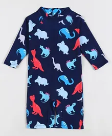 SAPS All Over Dinosaurs Printed Quick Drying Legged Swimsuit - Navy Blue