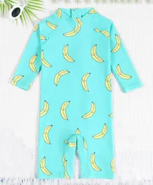 SAPS All Over Bananas Printed Legged Swimsuit - Cyan Green