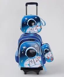 Stylish Astronaut Trolley Backpack School Kit, Multiple Compartments, Lunch Bag, Pencil Pouch 17 Inches 5 Years+ - Blue