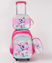 Stylish Unicorn Trolley Backpack School Kit, Multiple Compartments, Lunch Bag, Pencil Pouch 17 Inches 5 Years+ - Pink