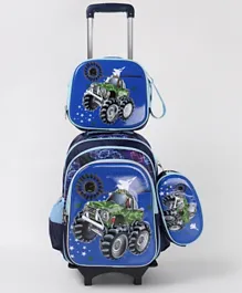 Stylish Truck Trolley Backpack School Kit, Multiple Compartments, Lunch Bag, Pencil Pouch 17 Inches 5 Years+ - Blue