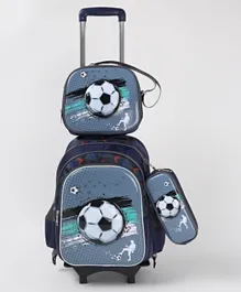 Stylish Football Trolley Backpack School Kit, Multiple Compartments, Lunch Bag, Pencil Pouch 17 Inches 5 Years+ - Grey