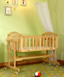 Babyhug Ionia Wooden Cradle With Mosquito Net - Natural Finish