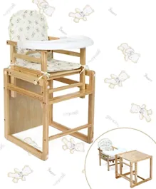 Babyhug Verona 2 In 1 Wooden High Chair With Removable Cushioned Seat and 2 Point Safety Harness - Natural Finish