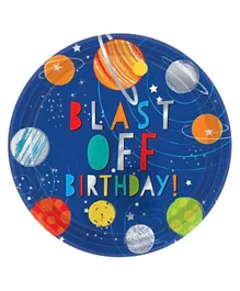 Party Centre Blast Off Birthday Metallic Paper Plates - Pack of 8
