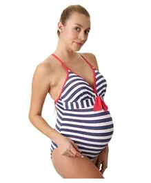 Mums & Bumps Pez D'or Lurex Marine Striped  Maternity Swimsuit - Multicolor