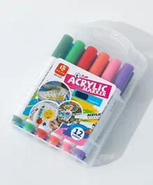 Acrylic Marker Set, Pigment Ink, Quick-Drying, Non-Toxic and Safe, 6 Years+, Multicolor - 12 Pieces