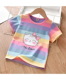 SAPS Kitty Graphic & Striped T-Shirt - Multicolor