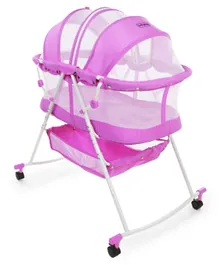 Babyhug Lullaby Bassinet With Zippered Mosquito Net & Storage Basket - Pink
