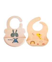 Pixie Silicone Baby Bibs 2-Pack, Waterproof, Adjustable, BPA-Free - Giraffe & Bunny Multicolor for Infants & Toddlers