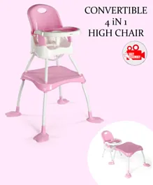 Babyhug Urban 4 in 1 High Chair With 3 Point Safety Harness And Anti-Slip Base - Pink