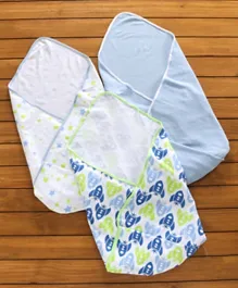 Babyhug 100% Cotton Interlock Wraps Pack of 3 - Green and Blue