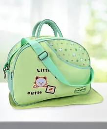 Babyhug Diaper Bag With Changing Mat Kitty Print - Green