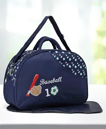 Babyhug Diaper Bag With Changing Mat Base Ball Print - Navy Blue