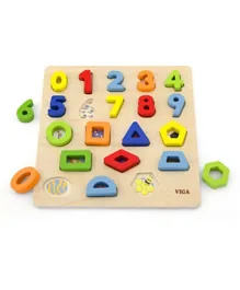 Viga Wooden Block Puzzle Shapes and Numbers - Multicolour