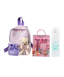 Star Babies School Bag and Water Bottle with 6 Pack of Free Stationery Set Lavender - 11 Inches