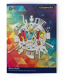 Classmate Music Centre Stapled A4 Ruling Notebook  Pack of 6 - Assorted Designs