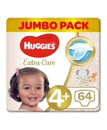 Huggies Extra Care Diapers Jumbo Pack Size 4+ - 64 Pieces