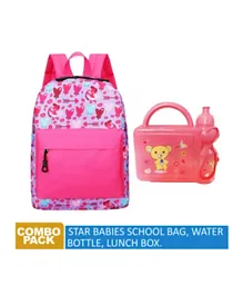 Star Babies Back To School Combo  Backpack + Water Bottle + Lunch Box Pink - 10 Inches
