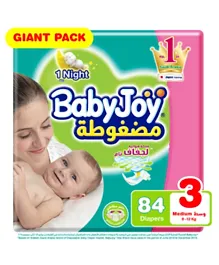 BabyJoy Compressed Diamond Pad, Size 3 Medium, 6 to 12 kg, Giant Pack, 84 Diapers