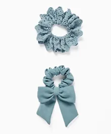 Zippy Scrunchie Hair Elastics With English Embroidery Blue - 2 Pieces