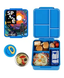Eazy Kids Space Expedition Jumbo Bento Lunch Box with Insulated Jar - Leakproof, BPA-Free, Ideal for Hot/Cold Food, Tritan Material, 18.6cm Blue