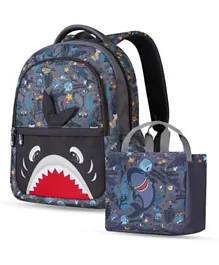 نوهوو - حقيبة مدرسية للأطفال مع مجموعة حقيبة يد بتصميم القرش - رمادي 16 إنش