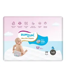 Bumtum Ultra Slim Baby Pant Style Diapers Newborn - 28 Pieces