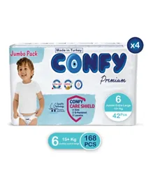 Confy Premium  Baby Diapers Jumbo Saver Pack Extra Large Size 6 - 168 Pieces
