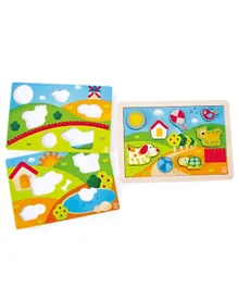 Hape Sunny Valley 3 In 1 Wooden Puzzle - 12 Pieces