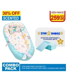 Star Babies Combo Blue Baby Lounger Sleeping Pod & Scented Disposable Changing Mats - Pack of 2