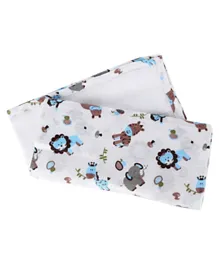 My Milestones 3 in 1 Muslin Swaddle Wrapper Pack of 2 - Zoo print Blue White